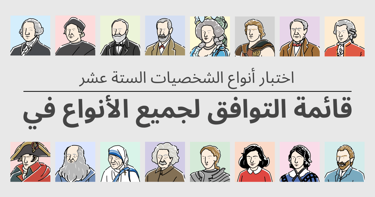 اختبار 16 نوعًا: قائمة التوافق لجميع الأنواع - اكتشف التوافق في الحب والعمل (إصدار 2025)
